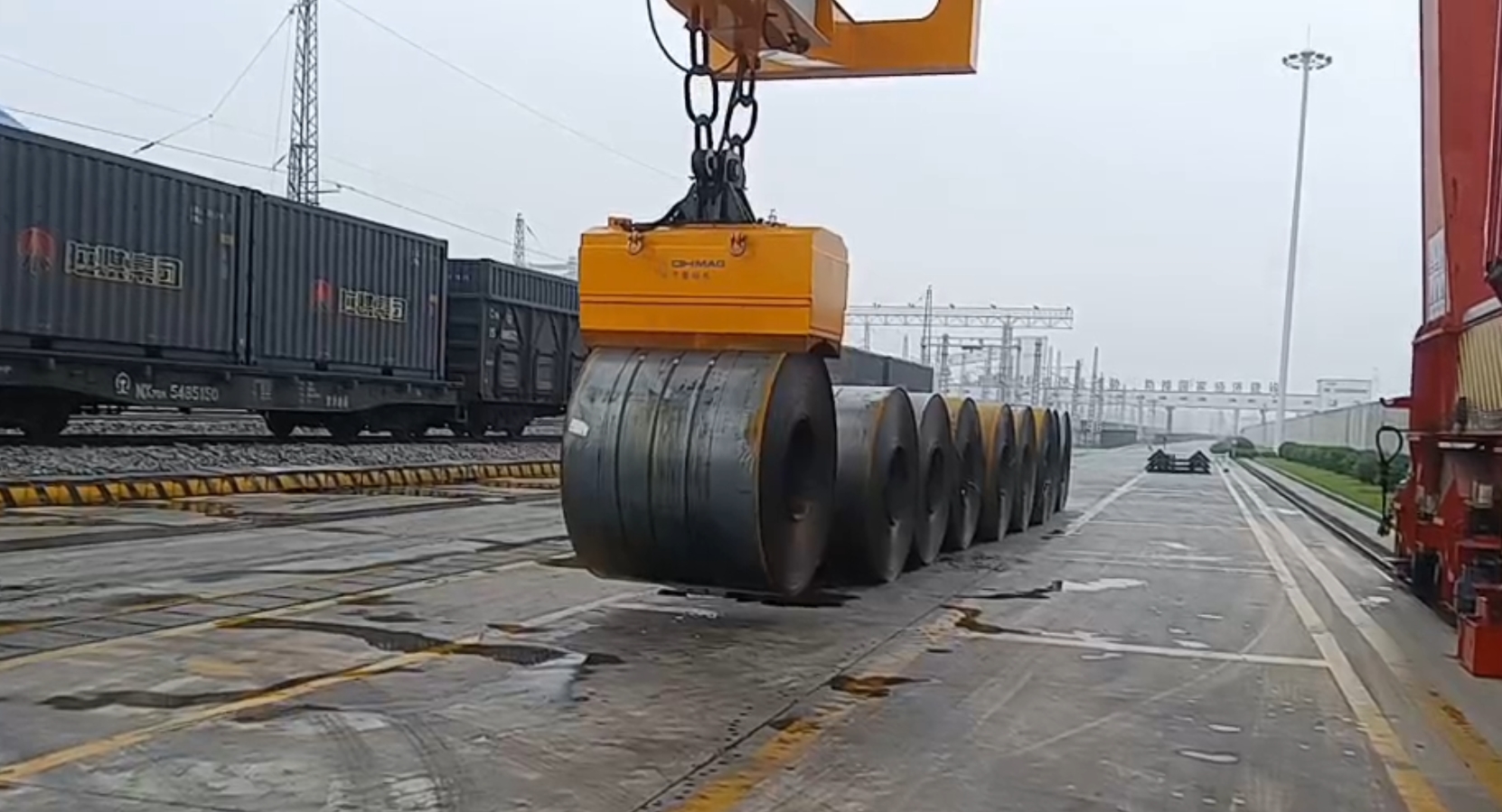 千豪電永磁吊具港口裝卸鋼卷，鋼帶卷